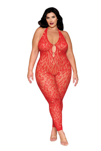 Plus Size Red Leopard Bodystocking